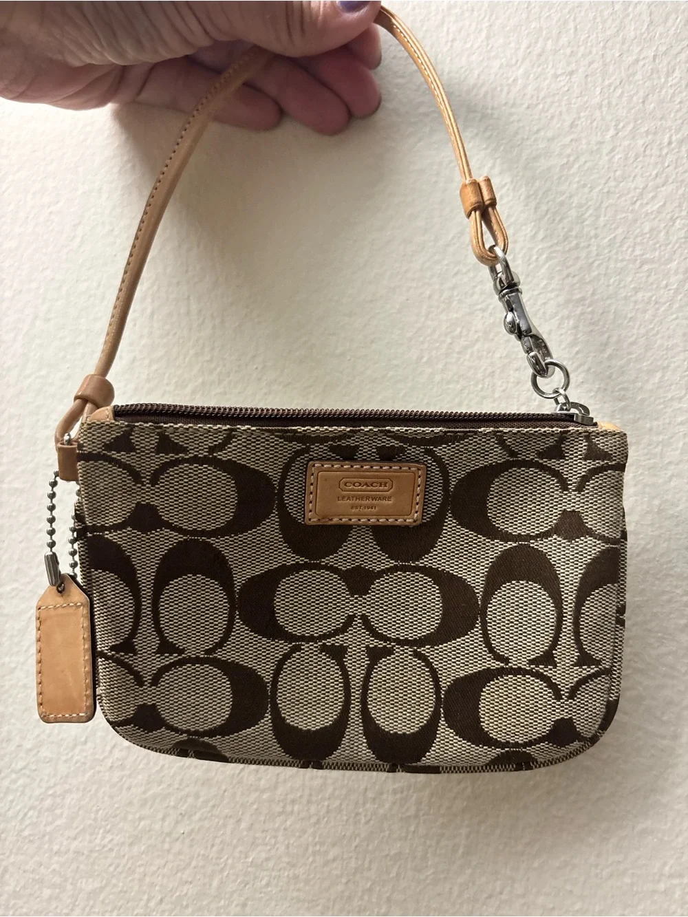 Coach Signature Canvas Wristlet in Brown/Tan